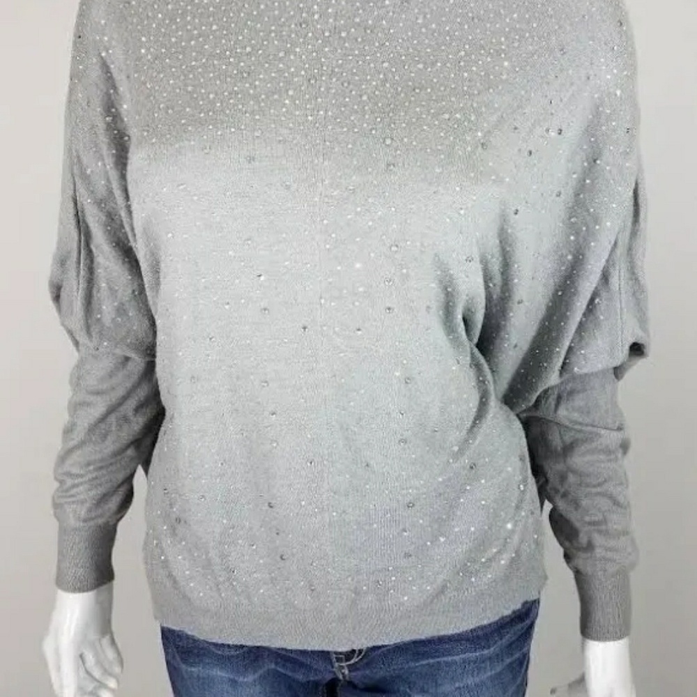 Gianni Bini Tibby Sweater Medium Gray Stud Rhinest